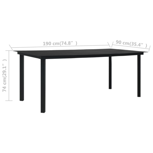 vidaXL Patio Dining Table Black 74.8"x35.4"x29.1" Steel and Glass