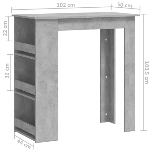 Table de bar vidaXL avec support de rangement gris béton 102x50x103,5 cm
