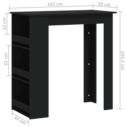 Table de bar avec support de rangement en bois d'ingénierie noir 102x50x103,5&nbsp;cm
