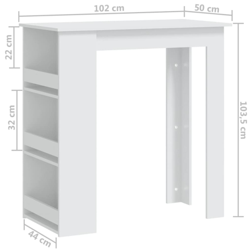 Table de bar avec support de rangement VidaXL en bois d'ingénierie blanc 10 x 50 x 103,5 cm