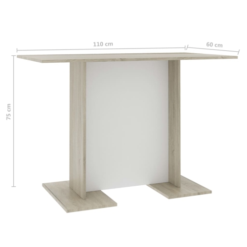 vidaXL Dining Table White and Sonoma Oak 43.3"x23.6"x29.5" Chipboard