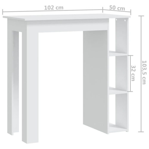 vidaXL Bar Table with Shelf White 102x50x103.5 cm Engineered Wood