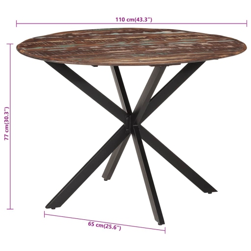 vidaXL Dining Table Ø110x78 cm Solid Wood Reclaimed and Steel