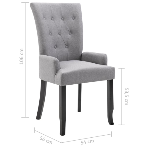 vidaXL Dining Chair with Armrests Light Grey Fabric