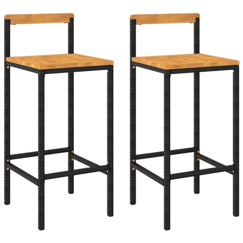 VIDAXL  Bar Stools 2 PCs Poly Rattan And Solid Wood Acacia In Black