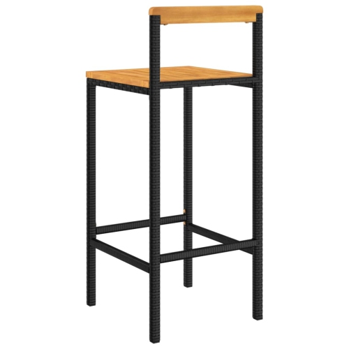 vidaXL Bar Stools 2 pcs Black Poly Rattan and Solid Wood Acacia