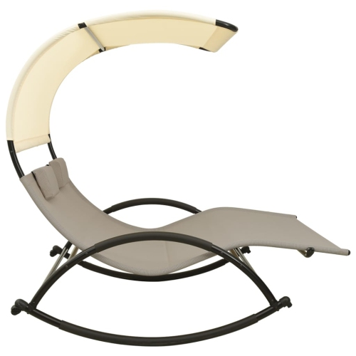 vidaXL Double Sun Lounger with Canopy Textilene Taupe and Cream