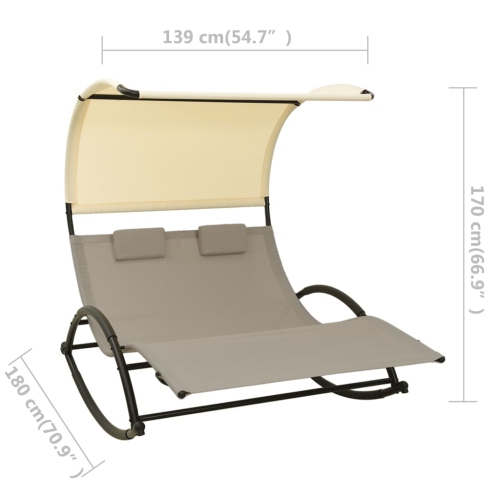 vidaXL Double Sun Lounger with Canopy Textilene Taupe and Cream