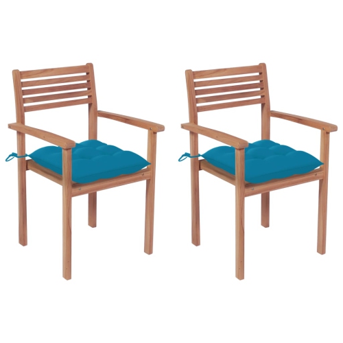 VIDAXL  Garden Chairs 2 PCs With Cushions Solid Teak Wood In Light Blue