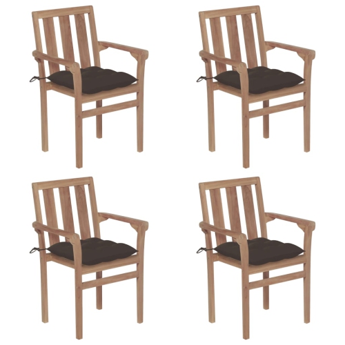 VIDAXL  Stackable Garden Chairs With Cushions 4 PCs Solid Teak Wood