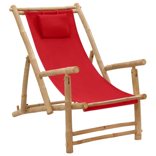 vidaXL Deck Chair Bamboo and Canvas Red