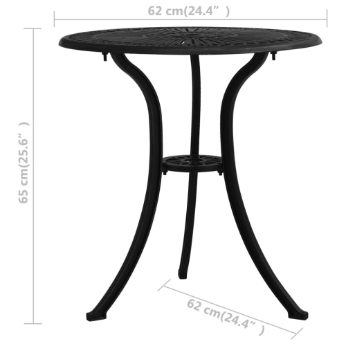 Table de jardin VisdaXL en aluminium moulé 65 cm, noir, 62 x 62 x 32 po