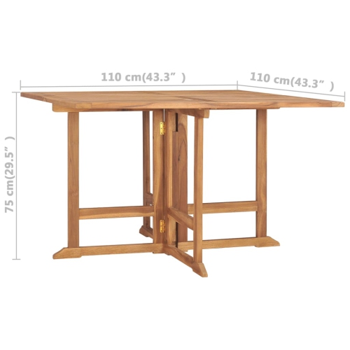 vidaXL Folding Garden Dining Table 110x110x75 cm Solid Wood Teak