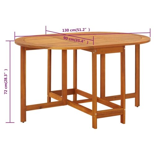 vidaXL Folding Patio Table, Oval Drop Leaf Table, Solid Acacia Wood, 51.2''x35.4''x28.3''