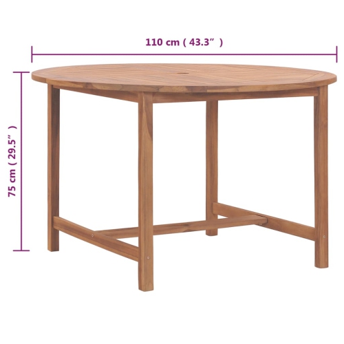 vidaXL Garden Dining Table Ø110x75 cm Solid Wood Teak