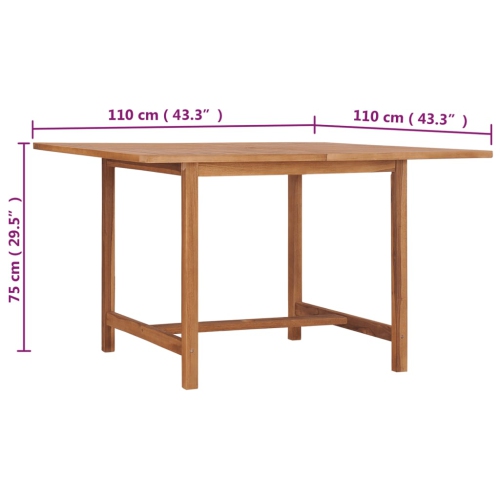 vidaXL Garden Dining Table 110x110x75 cm Solid Wood Teak