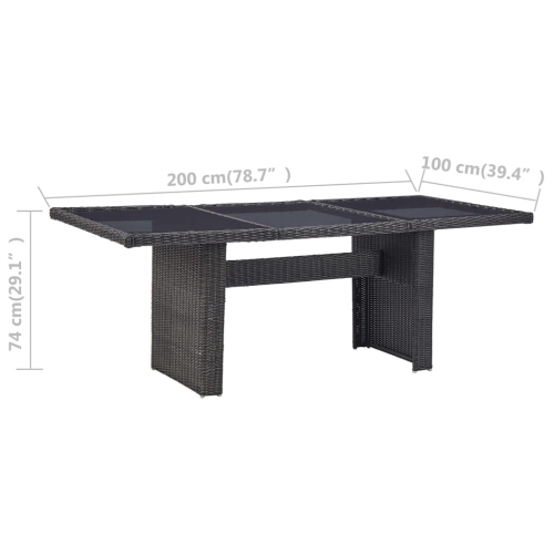 vidaXL Patio Dining Table Black 78.7"x39.4"x29.1" Glass and Poly Rattan