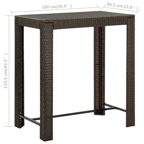 Table de bar de patio en rotin synthétique brun de 39,4 x x23,8 x x43,5 po