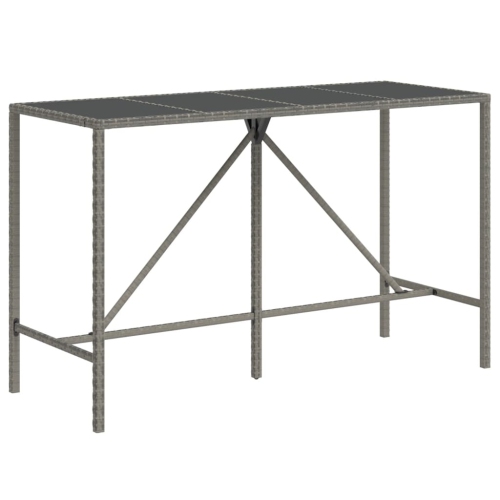 vidaXL Bar Table with Glass Top Grey 180x70x110 cm Poly Rattan