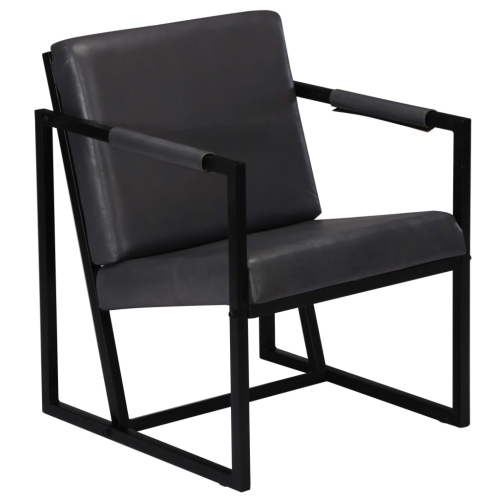 vidaXL Armchair Grey Real Leather