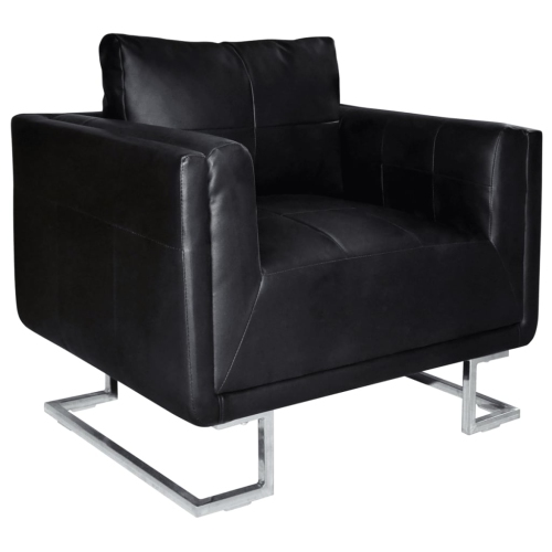 VIDAXL  Cube Armchair With Chrome Feet Black Leather