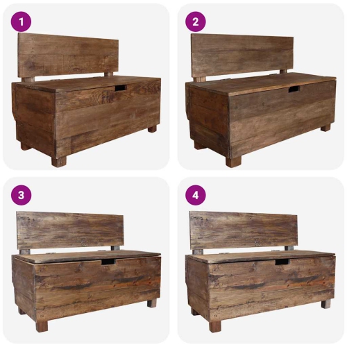 VidaXL – Banc en bois avec rangement, style rustique, bois récupéré, 33 x 15,7 x 9&nbsp;po, brun