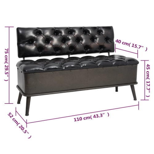 Banc de rangement avec dossier en similicuir noir 110&nbsp;cm de vidaXL