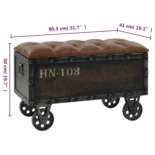 Banc de rangement avec roulettes 80,5&nbsp;cm en bois massif