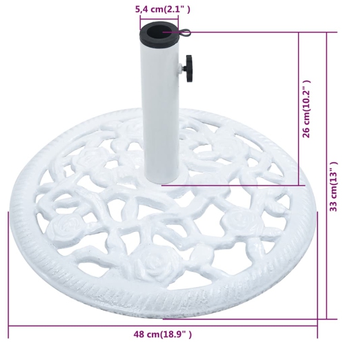 vidaXL 26.5-Pound Round Umbrella Base for 1.4, 1.5, 1.9 Inches Tube, Heavy-Duty Cast Iron White