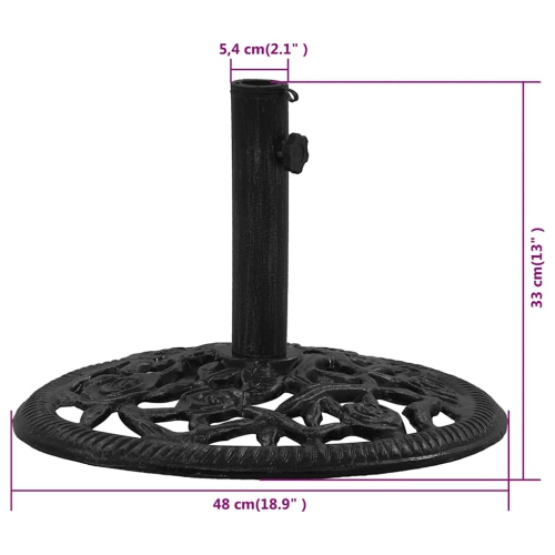 vidaXL 25.5-Pound Round Umbrella Base for 1.4, 1.5, 1.9 Inches Tube, Heavy-Duty Cast Iron Black
