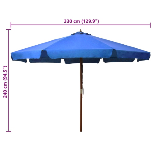 vidaXL Garden Parasol with Wooden Pole 330 cm Azure