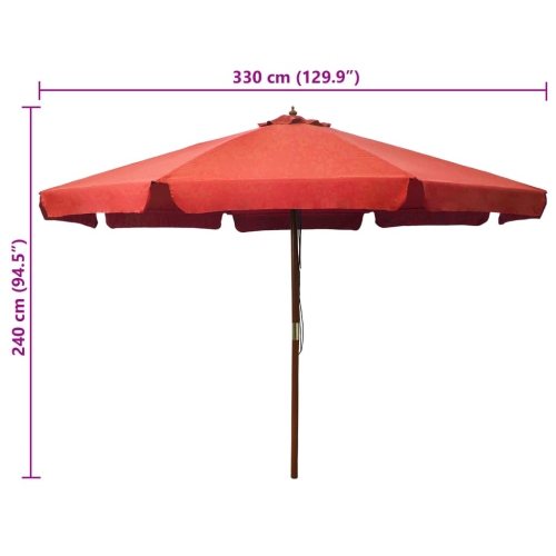 vidaXL Garden Parasol with Wooden Pole 330 cm Terracotta