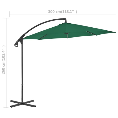 Parasol en porte-à-faux avec poteau en acier de 118,1 po de vidaXL, vert