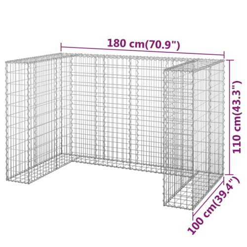 vidaXL Gabion Wall for Garbage Bins Galvanised Steel 180x100x110 cm