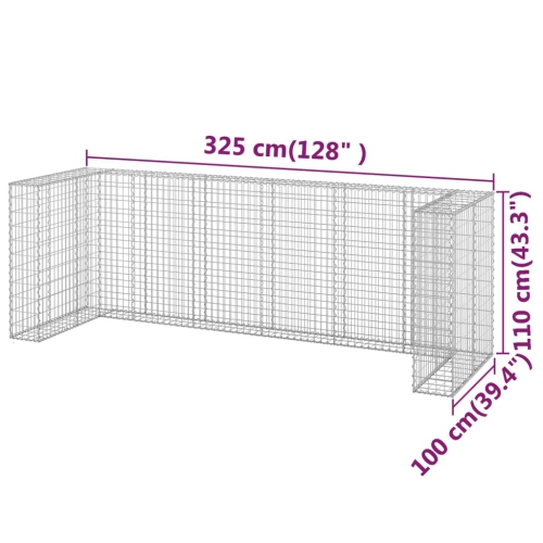 vidaXL Gabion Wall for Garbage Bins Galvanised Steel 325x100x110 cm
