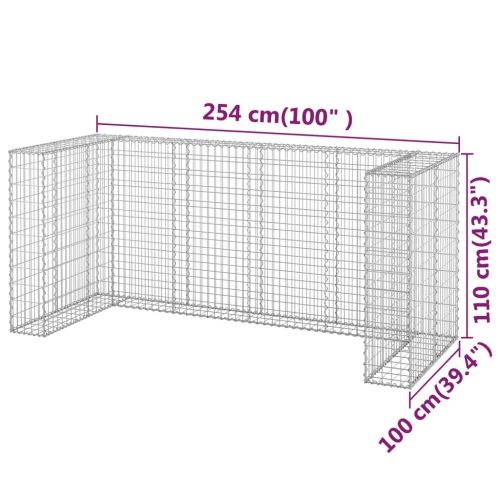 vidaXL Gabion Wall for Garbage Bins Galvanised Steel 254x100x110 cm