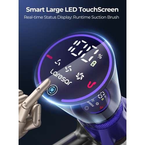 Laresar V7 Cordless Vacuum Cleaner, Lightweight Handheld Vacuum, 50KPa 400W Powerful Stick Vacuum, Touch Screen, 60 Min Runtime, 3-Speed Adjustment,