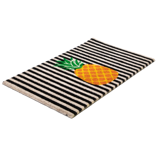 Ivory and Orange Pineapple Striped Natural Coir Outdoor Summer Doormat 18" x 30"