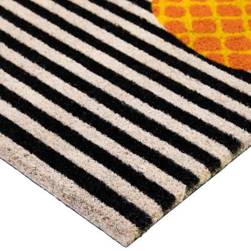 Ivory and Orange Pineapple Striped Natural Coir Outdoor Summer Doormat 18" x 30"