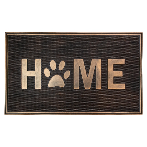 Gold Finish "Home" with Paw Print Rubber Doormat 18" x 30"