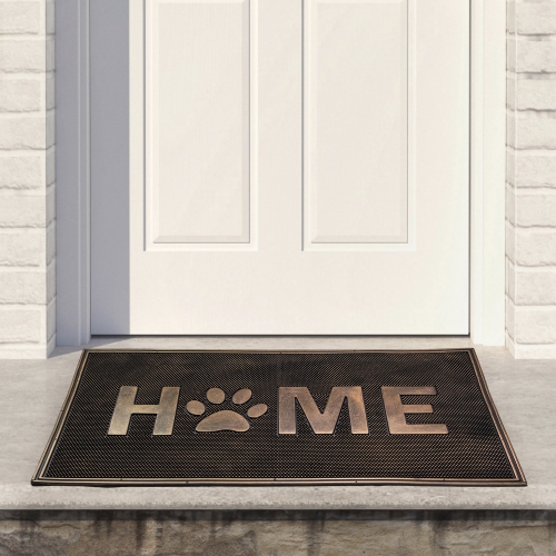 Gold Finish "Home" with Paw Print Rubber Doormat 18" x 30"