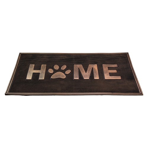 Gold Finish "Home" with Paw Print Rubber Doormat 18" x 30"