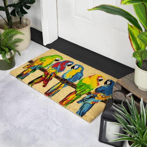 Natural Coir Parrots Outdoor Doormat 18" x 30"