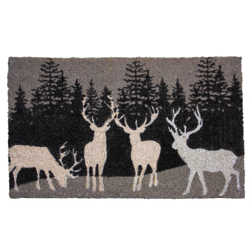 NORTHLIGHT  Natural Coir Rectangular Forest Reindeer Christmas Doormat 18" X 30"
