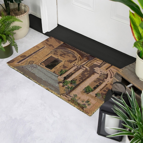 Natural Coir Brown and Green Italian Patio Design Doormat 18" x 30"