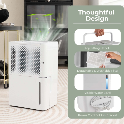Déshumidificateur de 32 chopines de Costway, 2000 pi2 Modèle portatif de 3 modes avec minuterie de 24H heures au sous-sol