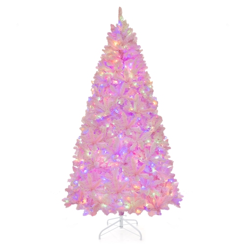 CoCostway – Arbre de Noël artificiel floqué de 7 pi avec 500 lumières à DEL, 1200 embouts de branche