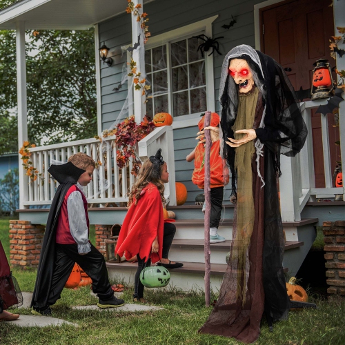 Costumes d'Halloween, 5 pi, décoration de la sorcière en mouvement debout animée avec bras à rincer