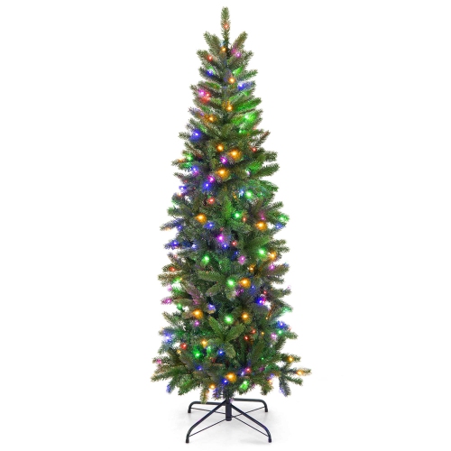 COSTWAY  5Ft Pre-Lit Hinged Artificial Christmas Tree With 390 Tips & 180 Multicolor Lights