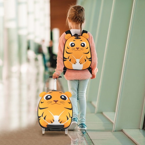 Ensemble de 2 valises cabine 16&nbsp;po hibou à roulettes pour enfants de Costway avec sac à dos de voyage 12&nbsp;po rose/blanc/jaune